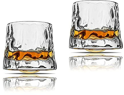 Juego de 2 vasos de whisky giratorios Old Fashioned Whiskey Glasses Set de 2 vasos de whisky para barra, cristalería estilo Bourbon - Vasos para whisky Scotch - Vasos de ron (5 onzas)