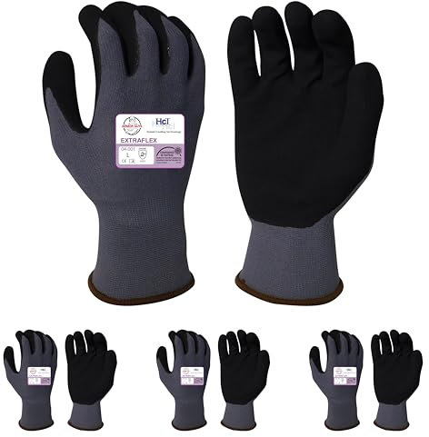 Armor Guys Extraflex Protective Work Gloves - Abrasion Resistant For Women and Men with MicroFoam Nitrile Palm Coating - ANSI 3, M, 3 Pairs