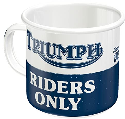 Nostalgic-Art Tasse rétro en émail, Triumph - Riders Only – Idée de cadeau pour fans d'accessoires motos, Mug de camping, Design vintage, 360 ml