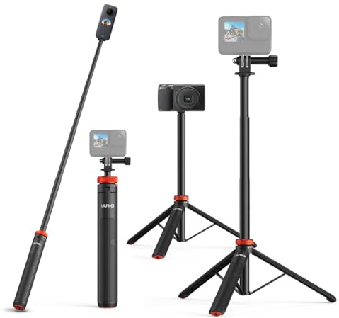 UURig Extendable Selfie Stick Tripod for GoPro Max Hero 10 9 8 7 6 5 4, DJI Osmo Action, Insta 360 One R and More Action Camera（50.7''）
