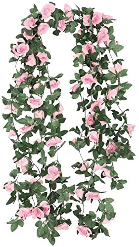 Jewlri 4 Stück 220cm Künstliche Rosen Girlanden Kunstblumen Seidenblumen Blumengirlande Rosa Rosen Aufhängen für Hochzeit Garten Party Haus Hochzeit Auto Dekoration