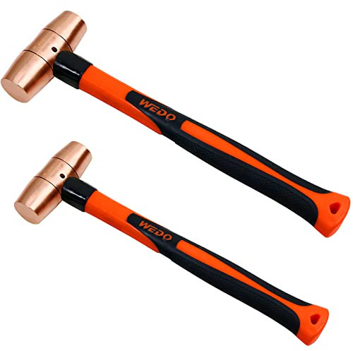 WEDO 2PCS Copper Hammer Set,1/2lb&1-1/2lb,Sledge Hammer Kit,Solid Copper Mallet Hammer,Fiberglass Hammer Handle,Die-Forged, Corrosion Resistant, DIN Standard
