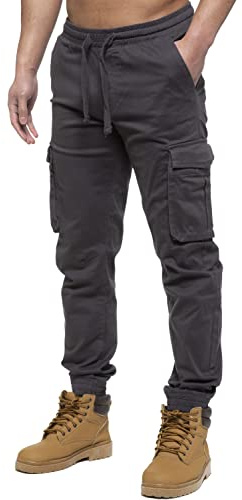 989Zé ENZO Mens Cargo Combat Jeans Elasticated Waist Cuffed Trousers Joggers EZ427 Grey 34