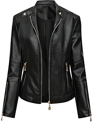 L9WEI Chaqueta de cuero para mujer, chaqueta de motociclista ajustada para otoño, chaqueta de transición para mujer, abrigo de moda con capucha, X02-negro, XL