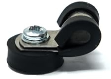 FIRST4MAGNETS Imán de sujeción de cable recubierto de goma de 18 mm de diámetro x 6 mm de alto con abrazadera de goma de 6 mm (negro) – 1,6 kg de fuerza de tracción (paquete de 2)