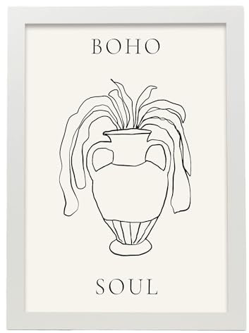 Nacnic Vaso boho anfora Foglia. In Vses floreali Manifesto. Dipinti decorativi estetici per il tuo soggiorno, camera da letto, casa Dimensioni A3 con cornici bianche