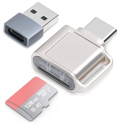 TF Kartenleser, Micro SD Kartenleser, Typ C TF Speicherkartenleser Adapter mit USB C auf USB Adapter, Kompatibel mit Laptops, MacBook, Samsung Galaxy (Silber)