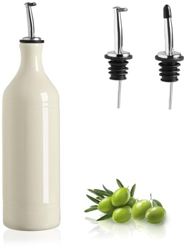 Sweejar Large Ceramic Olive Oil Dispenser Bottle, 24 Fl Oz, Protects Oil, Multi-Function, Beige
