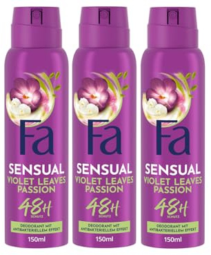 Fa Deodorantspray lila passion (3 x 150 ml), deodorant med den uppfriskande doften av violblommor, deodorant utan aluminium för upp till 48 h deodorantskydd, lämnar inga rester på kläderna