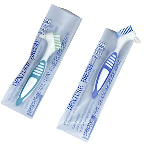 Fcnjsao Cepillo de limpieza de prótesis dentales, herramienta limpiadora de dentaduras dentales, cerdas multicapa y mango ergonómico, cepillos de dientes suaves para adultos con estuche