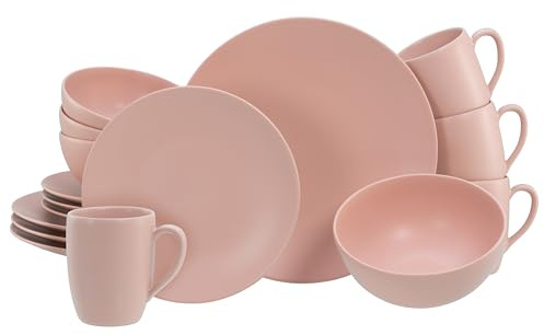 CreaTable, 21914, Soft Touch Peach-serien, 16-delars tillbehör för 4 personer, kombiservice av steinzeug, rengöringsmask och mikrovågsugn, tillverkad i Portugal