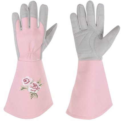 PATIKIL Donna Giardinaggio Guanti Spina Proof Medio Extra Lunghi Pelle Giardino Guanti Rosa Potatura Guanti per Pianta Potare Scavare Rosa