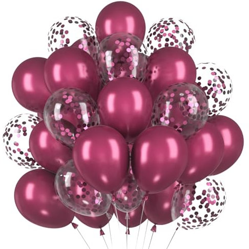 60 Stück Luftballons Weinrote Dunkelrot, Helium Ballons Burgunder Konfetti, Bordeaux Latex Ballons, 12 Zoll Partyballon fur Hochzeit Geburtstag Valentinstag Jahrestag Babyparty Braut Verlobung Dusche