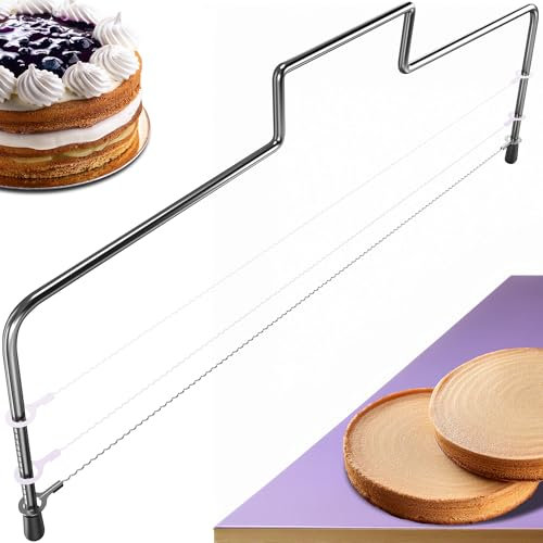 4happy Taglierina per torte 32 cm, taglierina per torte in acciaio inox con filo per sega regolabile in altezza per tagliare la base della torta a strati