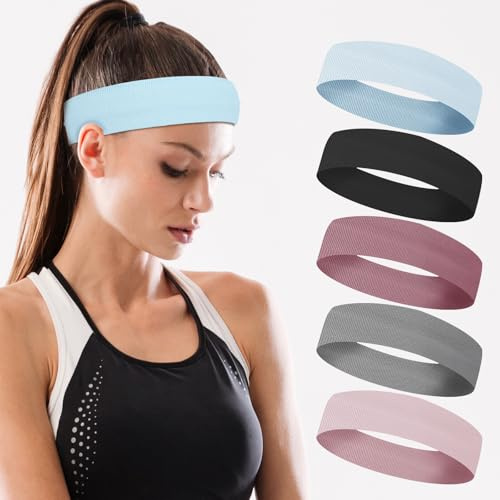 Mabor 5 stycken sporthårband för kvinnor ventilerande pannband för kvinnor halkfria pannband elastiskt svettband strin för yoga löpning fitness smink