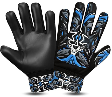 BEAST RAGE Guanti da portiere di calcio per ragazzi,bambini giovani,guanti da portiere di calcio con presa forte per le parate più difficil (Blu, Taglia 8 (M/L))