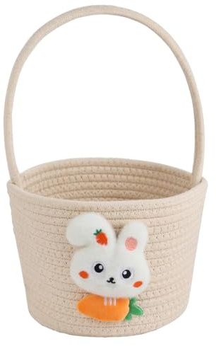 FOIMAS Easter Egg Basket,Easter Bunny Woven Basket for Boys Girls Easter Egg Hunts Game Party Gifts Home School Yard Garden White