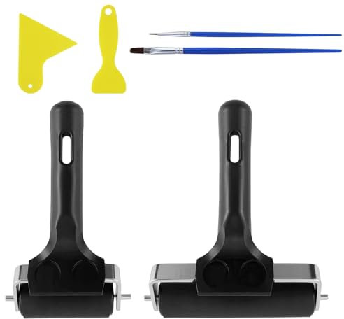 2 pezzi rulli in gomma, rullo per pittura in gomma, rullo gomma per pittur, con 2 raschietti e 2 pennelli, per fai da te, stampa a blocco, pittura, rullo in gomma dura, rulli in gomma