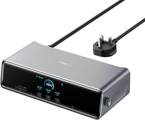 Anker Prime Docking Station (DL7400), 14-Port Triple Display with DisplayLink, 140W Max, Smart Display, Triple 4K 60Hz, Cooling Fan, for macOS and Windows (The Latest DisplayLink Driver Required)