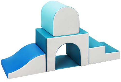 GeerWest Schaumstoff Bausteine Kinder Klettern: 4 PU-Leder Indoor Softbausteine Spielbausteine - Weiche Bausteine Baby Montessori Kletterspielzeug mit Ellipsenbogen(Modern)