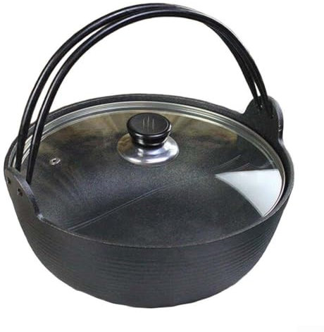 Sumsoctober Padella in ghisa, forno olandese con coperchio, padella a doppia funzione, pentola in ghisa con coperchio, casseruola con coperchio in ghisa con coperchio, 28 cm grande (coperchio in vetro