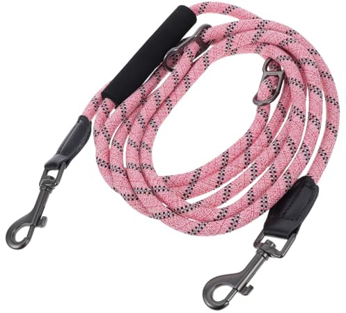 TOYANDONA Laisse pour Chien Double Tête Réglable Corde de Traction Robuste avec Boucles Doubles Laisse à Porter Bandoulière pour Jogging et Promenade