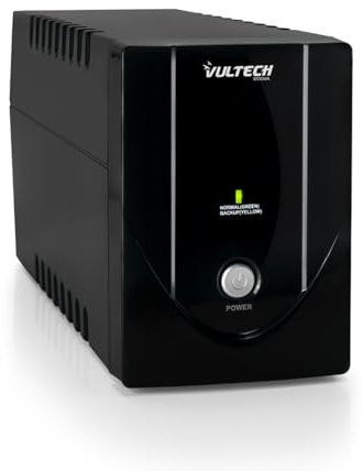 VulTech UPS1200VA-LITE Gruppo di continuità UPS Serie Lite 1200VA 600Watt, 2x Bipasso 10-16A/Schuko + 1x IEC13, Funzione Overload, Protezione da Blackout, sbalzi di tensione per Pc, videosorveglianza