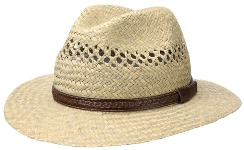 Lipodo Steven Travellerhut Strohhut Kunstleder Garniturband Made in Italy Damen und Herren Frühling Sommer Natur XL (60-61 cm)