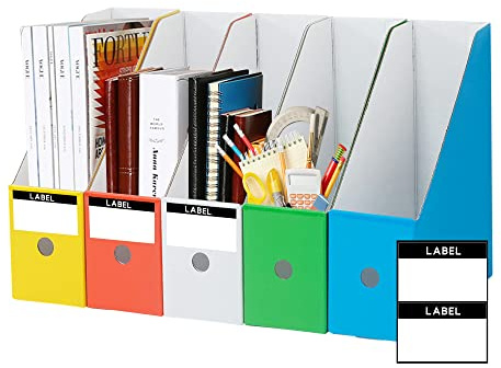 JINCHIDA 5 Pack Magazine File Holder with 5 Labels,Cardboard Magazine Holder for Files,Document Folder Holders A (5 COLOR, 5 PACK)