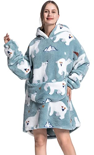 JOJJJOJ överdimensionerad huvfilt med gigantisk ficka, bekväm sherpa, fleecefilt, huvtröja, varm sweatshirt, rock för kvinnor, män, tonåringar, present, Björn