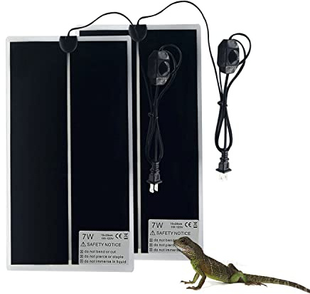 FIPASEN Reptile Heating Mat, 2PCS Reptile Heating Pad with Temperature Adjustment for Reptiles Tortoise Snakes Lizard Gecko Hermit Crab Amphibians - Removable Terrarium Heat Mats(7W, 6x11 inches)