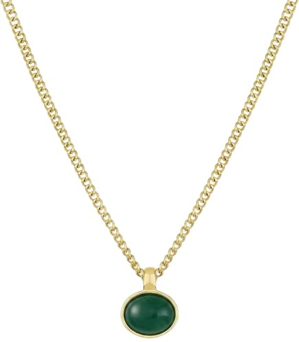 Einzelstück Halskette Ubud mit grünem Stein Anhänger | 14K vergoldet Edelstahl (Ubud Kette Emerald)