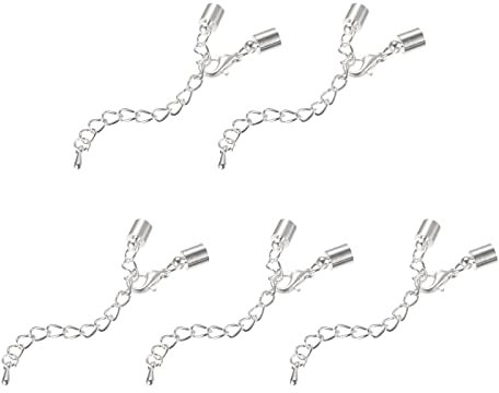 sourcing map 10 Satz 5mm Leder Kordel Endkappen mit Karabinerverschlüssen und Verlängerungskette für DIY Herstellung Armbänder Silber Ton