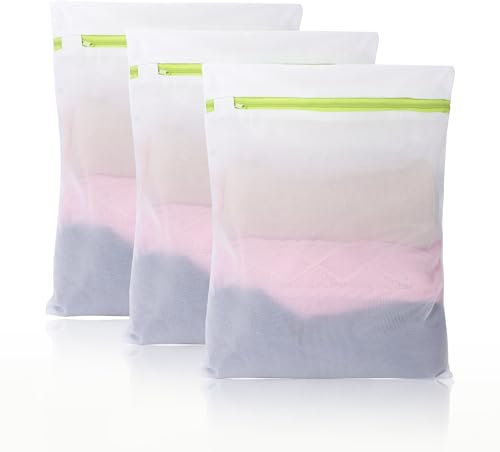 Wäschenetz, Wäschesack für die Waschmaschine 3pcs, 20x30cm Feinmaschiger Wäschebeutel mit Grün Reißverschluss für Jacken, Laken und Mäntel, Kurze Ärmel, Hosen, Unterwäsche, Socken
