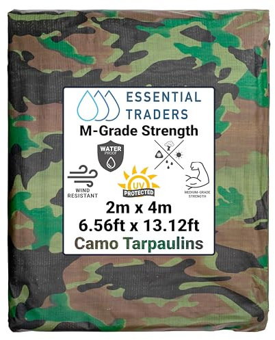 Premium Camouflage Heavy Duty Tarpaulin, 90gsm Waterproof Cover Ground Sheet Forest Tarp, Army Camo Basha, Weatherproof Tear & UV Resistance Military Sheet (2m x 4m)