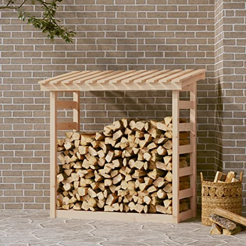 JUNZAI Kaminholzregal, Holzunterstand, Holzstapelhilfe, Aufbewahrung Holz, Holzregal, Brennholzregal Außen, Kaminholz Aufbewahrung, 108x64,5x110 cm Massivholz Kiefer