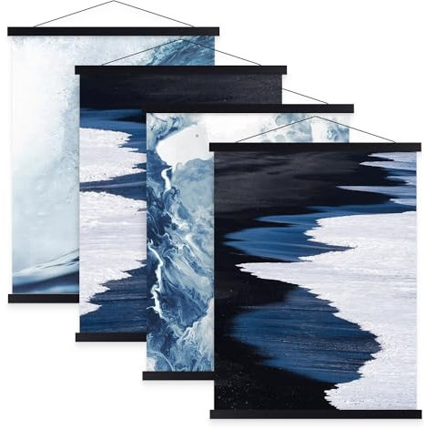 Sanauto - Set di 4 barre magnetiche per poster, formato A4, 21 cm, in legno, nero, 4 confezioni