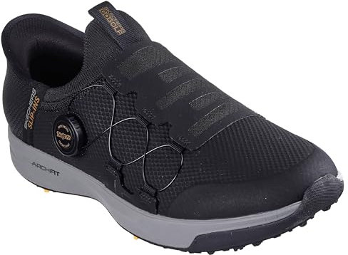 Skechers Go Golf Elite Vortex Slip Ins Sneaker für Herren, Schwarzes Synthetik-Textil-Grauer Besatz, 44,5 EU