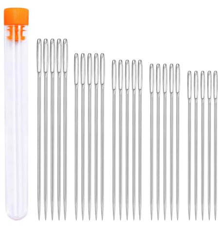 60 Stücke Nähen Nadeln Set, 5 Größen Große Augen Nadeln, Hand Nähen Nadeln Set für Hand Nähen Handwerk, Nähnadeln mit Nadelflasche, Edelstahlnadeln zum Nähen und Handwerk