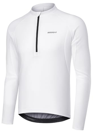 BERGRISAR Men's Half-Zip Cycling Jersey Tops Long Sleeve Cycling Clothing Mountain Bike Bicycle Jersey White Large