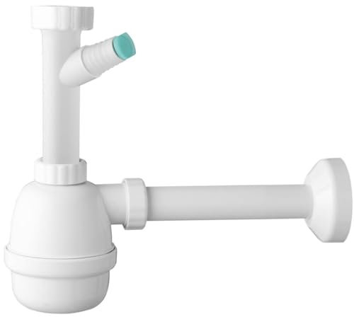 Schläfer 4395310 | Sifone Universale a Fiasco per Lavelli a 1 vasca 11/2 con Attacco Lavastoviglie, Uscita Diam. 40mm x L. 250 mm, Entrata da L. 130 mm, Scarico Autopulente in PP ad un Bacino