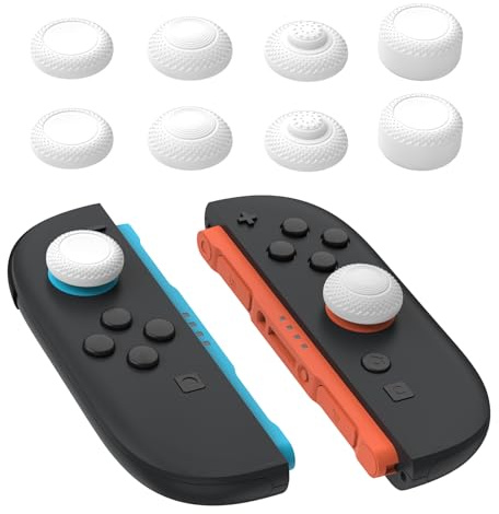 PlayVital 4 Pares de Tapas para Joysticks para Nintendo Switch 2 2025, Agarre Antideslizante para el Pulgar, Protector para Joycon, 4 Diseños Mejorados de Juego, Accesorios para Switch 2 (Blanco)