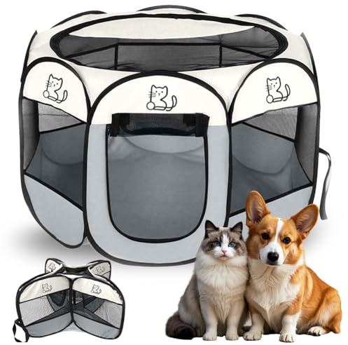 FARYODI Recinto pieghevole per cuccioli, box per cani, 74x74x43cm Recinto per gatti, recinto per piccoli animali per casa, recinto all'aria aperta per cani, gatti, conigli, interno ed esterno (Grigio