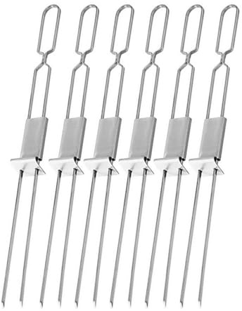 Generisch 2-6 Stück halbautomatische Grillgabeln, Grillbesteck for Outdoor-Aktivitäten, tragbar, Camping, Picknick, 2-köpfige Spieße(6PCS)