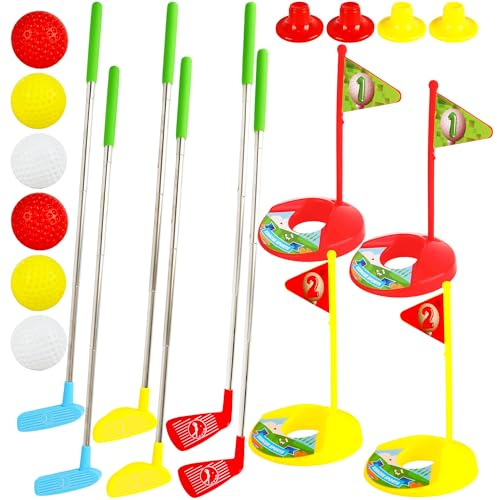 Spaluck 24 Pcs Toddler Golf Set Retractable Golf Clubs for Kids Indoor and Outdoor Sports Christmas Toy for Boys Girls Birthday Gifts, 3 Colors