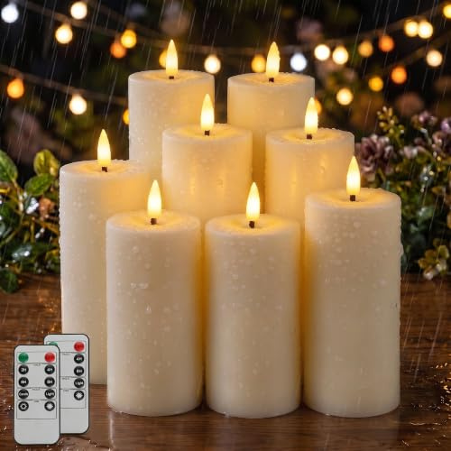 Dehobo Bougie LED Extérieur IP65 Étanche(13,5/15/18/20cm x 5,5cm, Lot De 8)