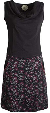 Vishes - Alternative Bekleidung - Damen Baumwoll-Kleid, Blumen-Muster, Wasserfall-Kragen und Taschen schwarz 42