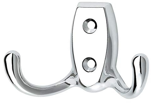 Gedotec - Gancio appendiabiti vintage in ottone anticato JUNA-B, per montaggio a parete e porta, doppio gancio 76 x 46 mm, 1 pezzo, con viti, metallo, Cromo lucido., verchromt poliert