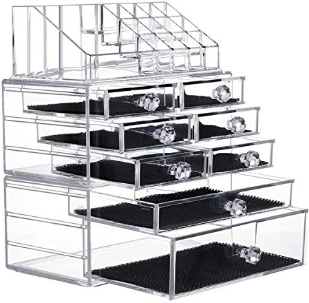iPEGTOP Large Clear Acrylic Cosmetic Make up Organiser, 3 Tier Stackable 8 Drawers Makeup and Jewelry Storage Boxes Lipsticks Nail Polish Brushes Display Organizer for Bathroom Counter Dresser