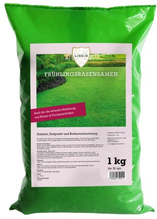 Linsor Frühlingsrasen, schnellkeimende Rasensamen, Nachsaat zum Ausbessern, 1kg für 30m²